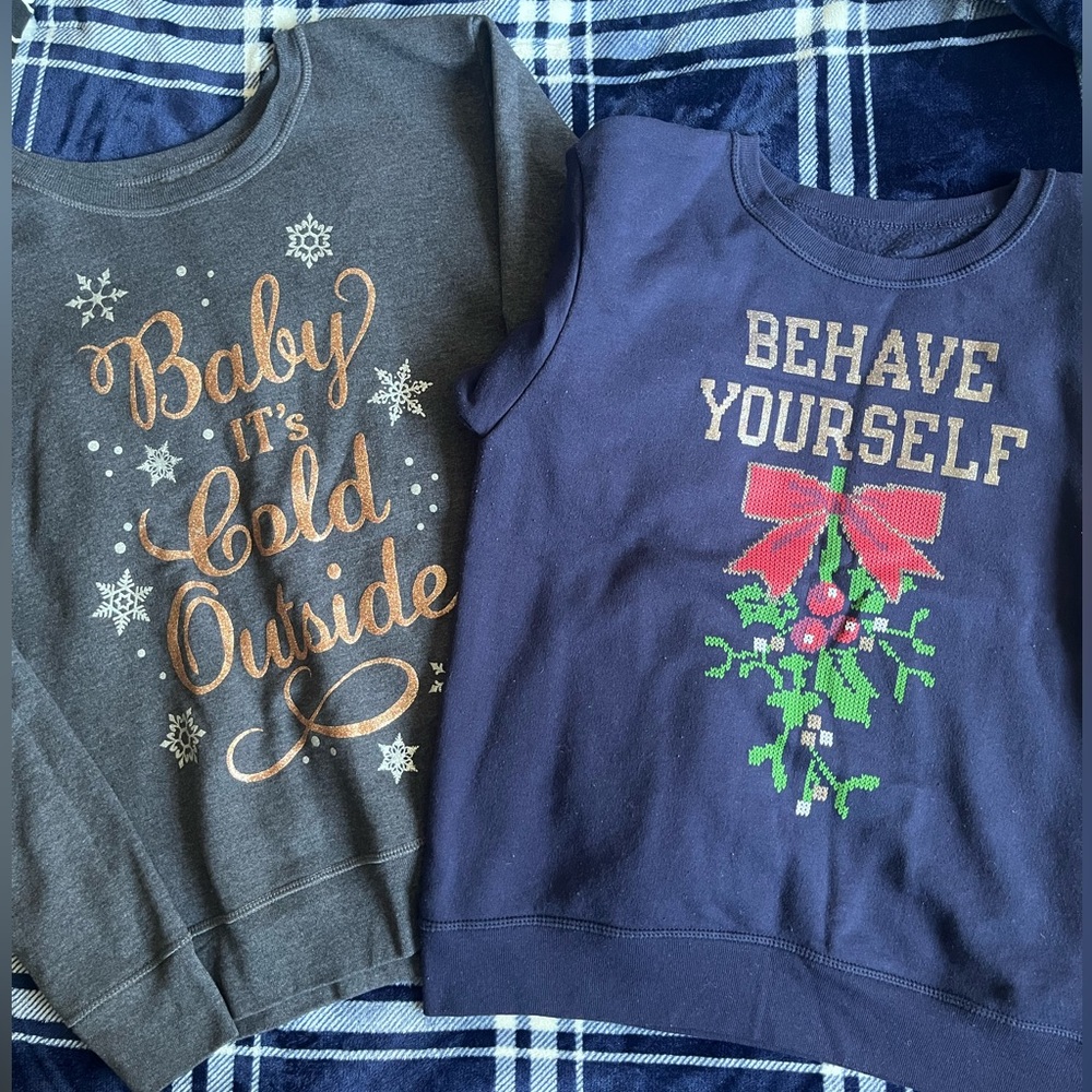 Hanes Holiday Graphic Sweatshirts - Women’s M - Gray and Navy